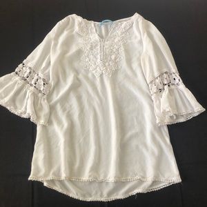 Embroidered Bell Sleeve Swim Cover Up